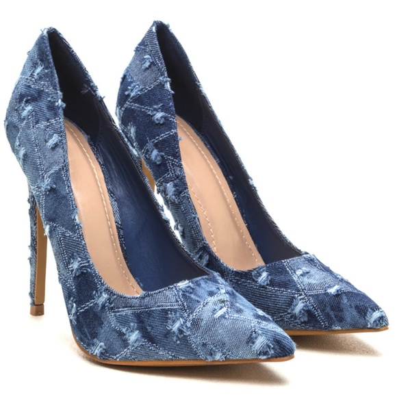 Shoes - Asiah Distressed Blue Denim Pointed Toe Pumps Shoes - Asiah Distressed Blue Denim Pointed Toe Pumps